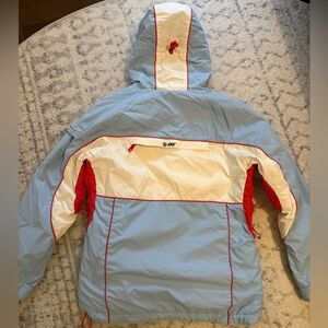 American Eagle Outfitters Light Blue Ski Coat with Red Details and Fleece Lining